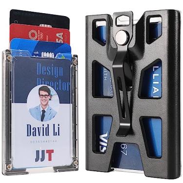 Imagem de Indoula Porta-crachá, porta-crachá de plástico rígido vertical/com cordão e clipe de metal (1 pacote, 4 cartões armazenáveis).