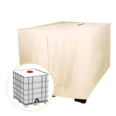 Imagem de J&C IBC Tote Cover Waterproof 420D Water Storage Tank Cover Fade Resistant Tote Cover for 275 Gallon Water Container Dustproof Patio Water Barrel Cover for Outdoor IBC 1000 Liter (Beige)
