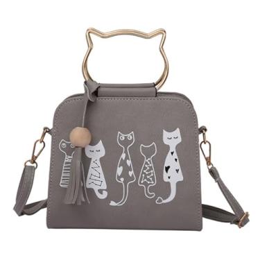 Imagem de Adorainbow 1 pç bolsa mensageiro bolsa feminina bolsa tiracolo feminina bolsa de mão pu bolsa prática estilo gato transversal, Cinza, 21.5X9X19CM