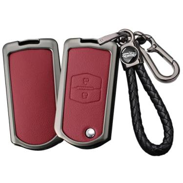 Imagem de HIBEYO Capa de chaveiro de couro para Mazda 2 3 5 6 8 Atenza CX5 CX-7 CX-9 MX-5 RX GH Demio acessórios com chaveiros Flip 2 botões Samrt Key Holder Cover-B chaveiro preto