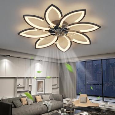 Imagem de Ventilador de teto com iluminação LED 50W Ventilador de teto ultra silencioso com controle remoto Ventilador de design regulável Lâmpada de teto moderna invisível para sala de estar Quarto S
