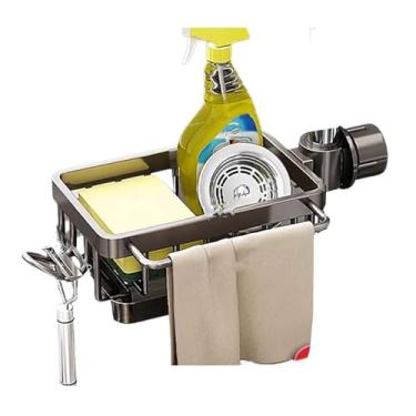 Imagem de Organizador de pia organizador de pia de cozinha suporte de esponja de cozinha cesta de drenagem de cama rack de pia de secagem rápida com bandeja coletora cesta de drenagem doméstica multifuncional