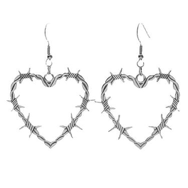Imagem de Brincos de arame farpado gótico amor gota coração pingente grosso grande argola espinhos de metal para mulheres meninas gótico punk grande hip hop joias de festa, Zinco, Sem pedra preciosa