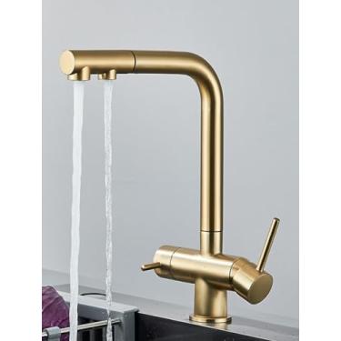 Imagem de Guindaste filtrado preto para cozinha, spray removível, rotação de 360 °, filtro de água, pulverizador duplo, água potável, misturador de pia, tipo A, escova dourada