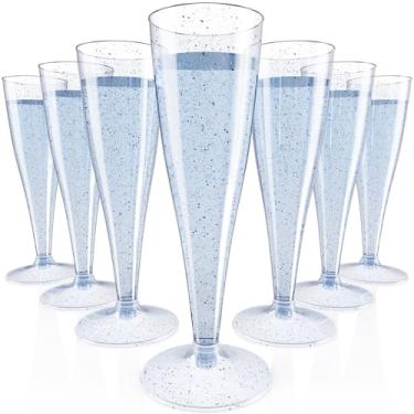 Imagem de JOLLY CHEF Pacote com 100 taças de champanhe de plástico descartáveis de 130 ml, taças de champanhe de plástico com glitter azul, adequadas para casamento, Dia de Ação de Graças, Natal