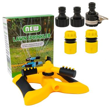 Imagem de Aspersor de jardim para gramado, irrigador oscilante, irrigador de jardim, sistema de irrigação de jardim com rotação de 360 graus, irrigadores para crianças e animais de estimação (amarelo quadrado)