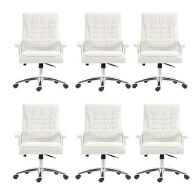 Imagem de Kit 6 Cadeiras Big Mola Ensacada para Escritório Presidente Giratória em Couro com Nr17 Branco