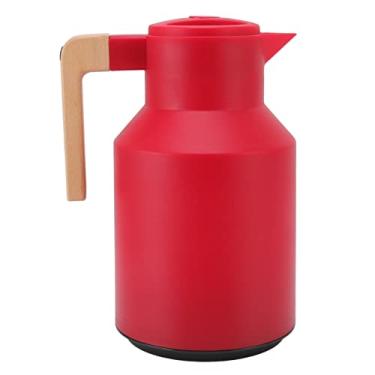 Imagem de Garrafa térmica de café, chaleira de água de 1 litro, pote de água quente estilo europeu com cabo de madeira de faia para café, chá, bebidas quentes ou frias (vermelha)