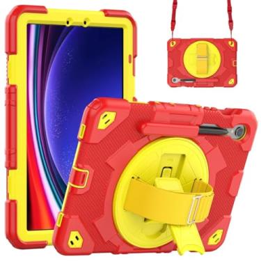 Imagem de Capa para tablet Samsung Galaxy Tab S9FE 10,9 polegadas Tab S9 de 28 cm à prova de choque de corpo inteiro para crianças, segura, não tóxica, com compartimento para caneta (vermelho e amarelo, para