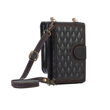 Imagem de Capa carteira de couro crossbody com cordão longo para Samsung Galaxy Z Flip 5 4 3 Flip5 Flip4 Bolsa com suporte para cartões Capa de telefone, preta, para Samsung Z Flip 3