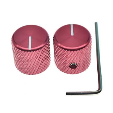 Imagem de KAISH Conjunto de 2 botões de controle de volume/tom de guitarra de metal de alumínio de topo plano para guitarra de 1/4" potenciômetro universal com linha indicadora para tele/telecaster vermelho