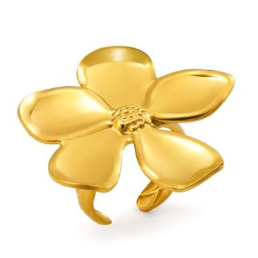 Imagem de TEAMER Anel aberto de flor grande, aço inoxidável, cor dourada, boêmia, anel elegante para mulheres, Aço inoxidável, Sem pedra preciosa