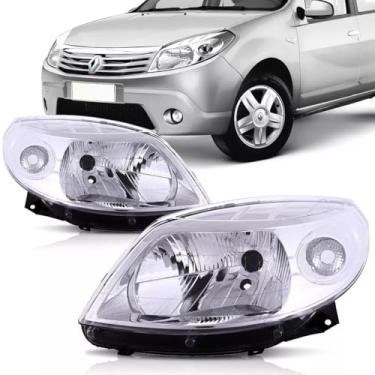 Imagem de Farol Dianteiro Sandero 2008 2009 2010 2011 2012 2013 2014 Cromado - UNIDADE LADO:DIREITO (PASSAGEIRO)