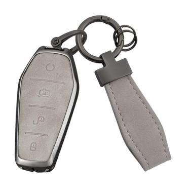 Imagem de HIBEYO Capa de chaveiro compatível com BYD Atto 3 Han EV Dolphin Durável Second Song Pro Tang Dm Qin Plus MAX Yuan Acessórios Liga de zinco e couro - Chaveiro curto cinza