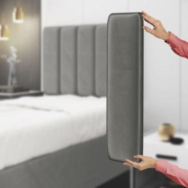 Imagem de Painel Modulado Nashira 140 Veludo Aradecor, Cinza Claro, CASAL PADRãO