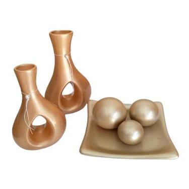 Imagem de Jogo De Vasos Par Furados E Centro De Mesa 3Esferas Golden - Retrofenn