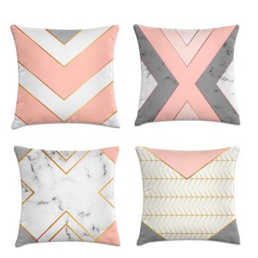 Imagem de kit 4 capas almofadas marmorizado rosa e cinza - kombigode