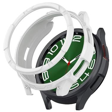 Imagem de T Tersely Capa rígida para Samsung Galaxy Watch 6 Classic de 47 mm, capa de proteção de borda completa de TPU e anel de bisel protetor giratório para Galaxy Watch 6 Classic (branca)