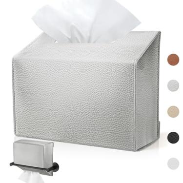 Imagem de Capa de caixa de toalha de mão descartável compatível com toalhas de mão de papel descartáveis Kleenex, suporte de capa de caixa de lenços de couro para suporte de banheiro (prata-1 pacote)