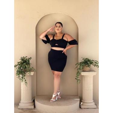 Imagem de Conjunto Plus Size Saia e Blusa Decote Coração Manga Caída - luh may, 