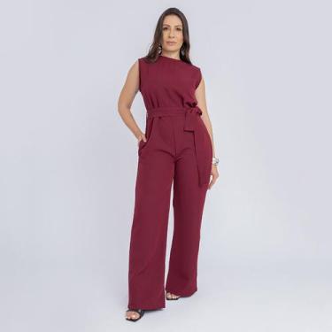 Imagem de Macacão feminino pantalona soltinho regata cinto gola alta - Swiss Bou