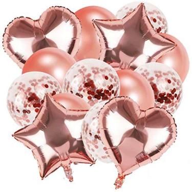 Imagem de Kit Buque Balão Metalizado 14 Peças Bexiga Festa Rose Gold - Winner Es