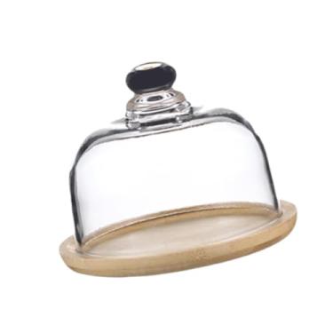 Imagem de Generic Suporte de bolo de bambu com prato de bolo de cúpula, travessa multifuncional e suporte de bolo para, sobremesas de aniversário