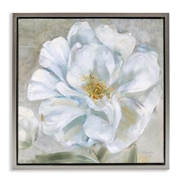 Imagem de Stupell Industries Close Up White Bloom Framed Floater Canvas Wall Art Design por Sally Swatland, Moldura flutuante cinza, 63 x 63 cm