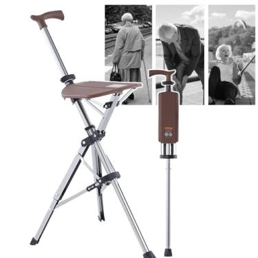 Imagem de CHONGHAN Combo De Assento De Bengala DobráVel, Banquinho De Bengala PortáTil Assento De Cadeira De Muleta DobráVel PráTico 3 Pernas Resistente BastãO De Caminhada De AlumíNio,Suporte 120 Kg