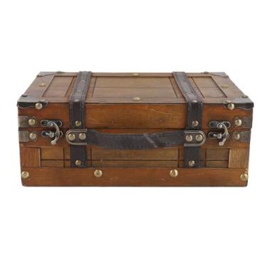 Imagem de Baú de Tesouro Pirata, Caixa Organizadora de baú de Madeira Multifuncional Vintage para Roupas, Brinquedos, Adereço Fotográfico (amarelo velho) (Pequeno)