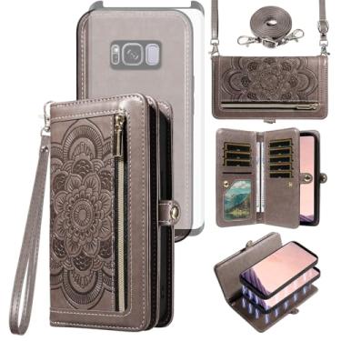 Imagem de Asuwish Capa de telefone para Samsung Galaxy S8 Plus carteira com zíper destacável capa celular com alça protetora de tela de vidro temperado mandala flor porta-cartões S8plus S 8 8 plus 8S Edge S8+