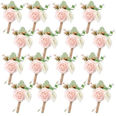 Imagem de Crowye Conjunto de 16 peças de flor na lapela para homens, casamento com alfinetes, cerimônia de noivo e padrinhos, buquês artificiais de flores de casamento, buquês artificiais para jantar formal,