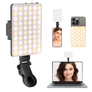 Imagem de OUKMIC Luz de selfie recarregável, luz de preenchimento de videoconferência portátil de 60 LEDs com clipe frontal e traseiro, 3 modos de luz ajustados para celular, Android, iPhone, iPad, laptop,