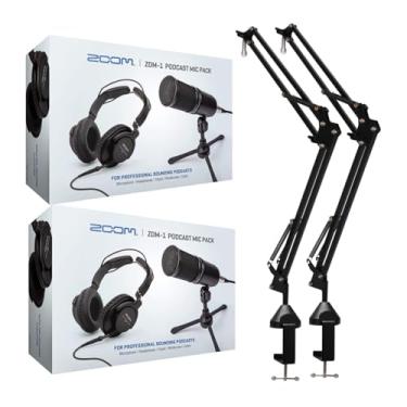 Imagem de Zoom ZDM-1 Kit de microfone para 2 pessoas com fones de ouvido, cabos de microfone, braços de boom e 2 Knox Gear Boom (4 itens)