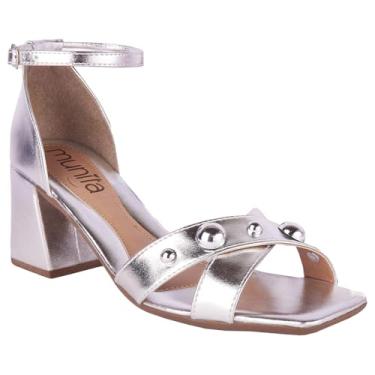 Imagem de Sandália Feminina Bico Quadrado Salto Geometrico Bloco Tiras Detalhe em Esferas (Prata, BR, Adulto, Numérico, 34)