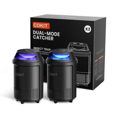 Imagem de COKIT Armadilha interna para insetos - pacote com 2, sistema de captura de modo duplo com sucção, luz de insetos e 6 placas de cola - Mosquito, mosquito, mariposa, apanhador e assassino de moscas de
