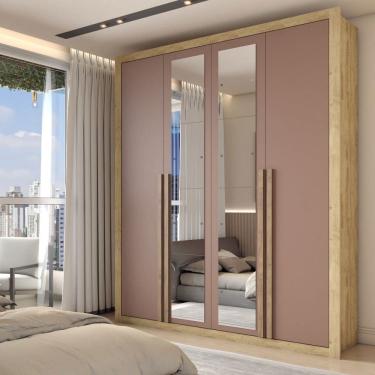 Imagem de Guarda-Roupa Solteiro Severo 4 Portas 3 Gavetas com Espelho Capuccino/Terracota - Panorama Móveis