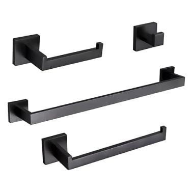 Imagem de Kit Acessórios Banheiro Cor Preto Aço Inox 304 Escovado Luxo 4 Peças - Brinovar