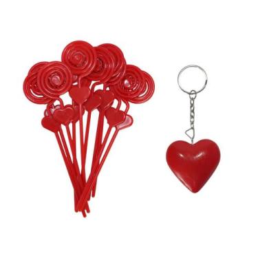 Imagem de Chaveiros Com Coração Vermelho Liso Com Espiral Porta Foto 50 Uni - RU