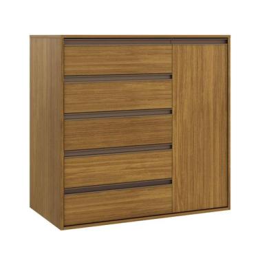 Imagem de Cômoda 5 Gavetas 1 Porta Multiuso MDF Select Belmax, Freijó