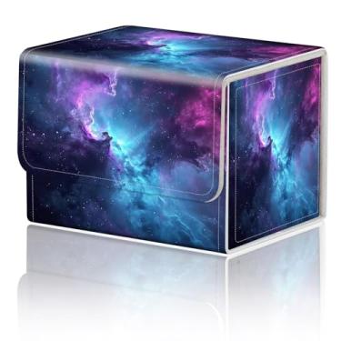Imagem de Caixa de armazenamento de jogos de cartas TCG Deck Box MTG Card Box Organizer Commander Deck Box TCG Card Storage Box Magnetic Pattern Creative Pattern até 200 cartas, estrela espacial azul e roxa
