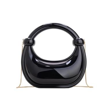Imagem de Bolsa clutch de acrílico para noite para mulheres, bolsa metálica para noite bolsa Moon Hobo, bolsa dourada para festa de casamento, formatura, Preto