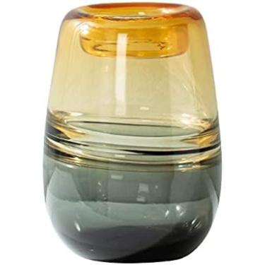 Imagem de Vaso gradiente tawny, vaso de vidro duplo, flores americanas cultivadas em água, arranjo de flores, decoração simples de flores secas 14,6 em piso alto, marrom, 7,1 x 7,1 pol.