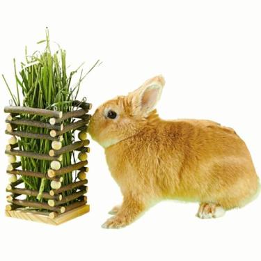 Imagem de Alimentador de feno de coelho de madeira de maçã – Suporte de grama de porquinho-da-índia resistente à mordida de pequenos animais, prateleira para gestor de feno para chinchila, coelhinho, hamster,