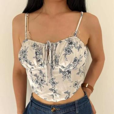 Imagem de N0367-Blusa Festa Balada Sexy Top Cropped Estampado Floral 28s13 - Xum