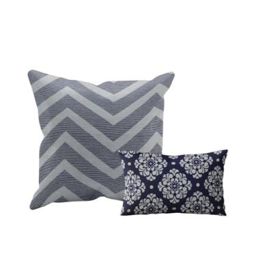 Imagem de kit 2 Capas Almofada Tear Alto Padrão luxo 60x60 + 30x50 Vr (KIT A 07 Azul Escuro Marinho Areia marfim nude - KIT A SOFA ENCOSTO ALGODAO JACQUARD)