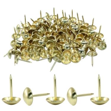 Imagem de Moicstiy 100 peças de tachas de estofamento de 7/40.6 cm, tachas de polegar de metal dourado, pregos decorativos para móveis domésticos de cabeça redonda para sofá, pinos DIY (11 x 17 mm)