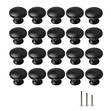 Imagem de OctinPris 20 x puxadores redondos de gaveta de cogumelo preto fosco 30 mm para cozinha, armário, móveis, baú, porta, banheiro, cômoda