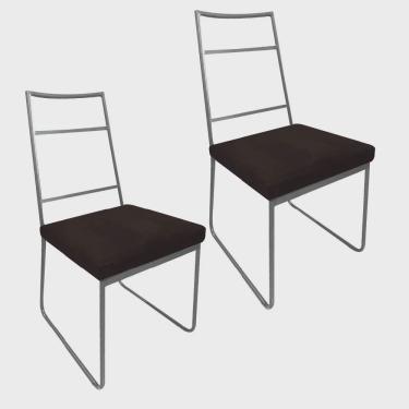 Imagem de Kit 02 Cadeiras Sala de Jantar Escritório Office Stark Industrial Ferro Prata Corino Marrom - Ahz Móveis