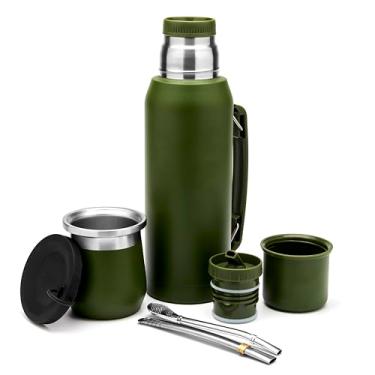 Imagem de BALIBETOV Conjunto completo de erva mate – cabaça mate moderna (266 ml), garrafa térmica com 2 bicos (1000 ml), 2 canudos Bombilla – Kit de qualidade premium. (Verde)